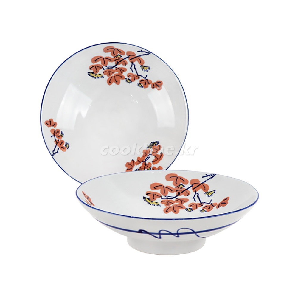 VIP-380 빨간꽃 탕기 지름243×H70 탕그릇 소면기 국수그릇 도자기탕기