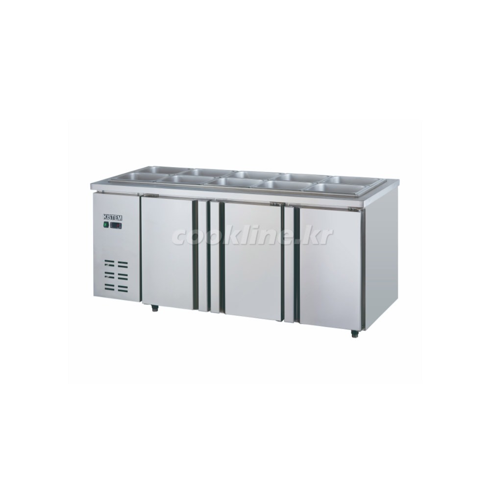 키스템 KIS-PDB18R 테이블반찬냉장고[좌측기계실]1800x700x800 직접냉각방식 디지털 올스텐(내부+외부)[매장앞1층 하차 무료]